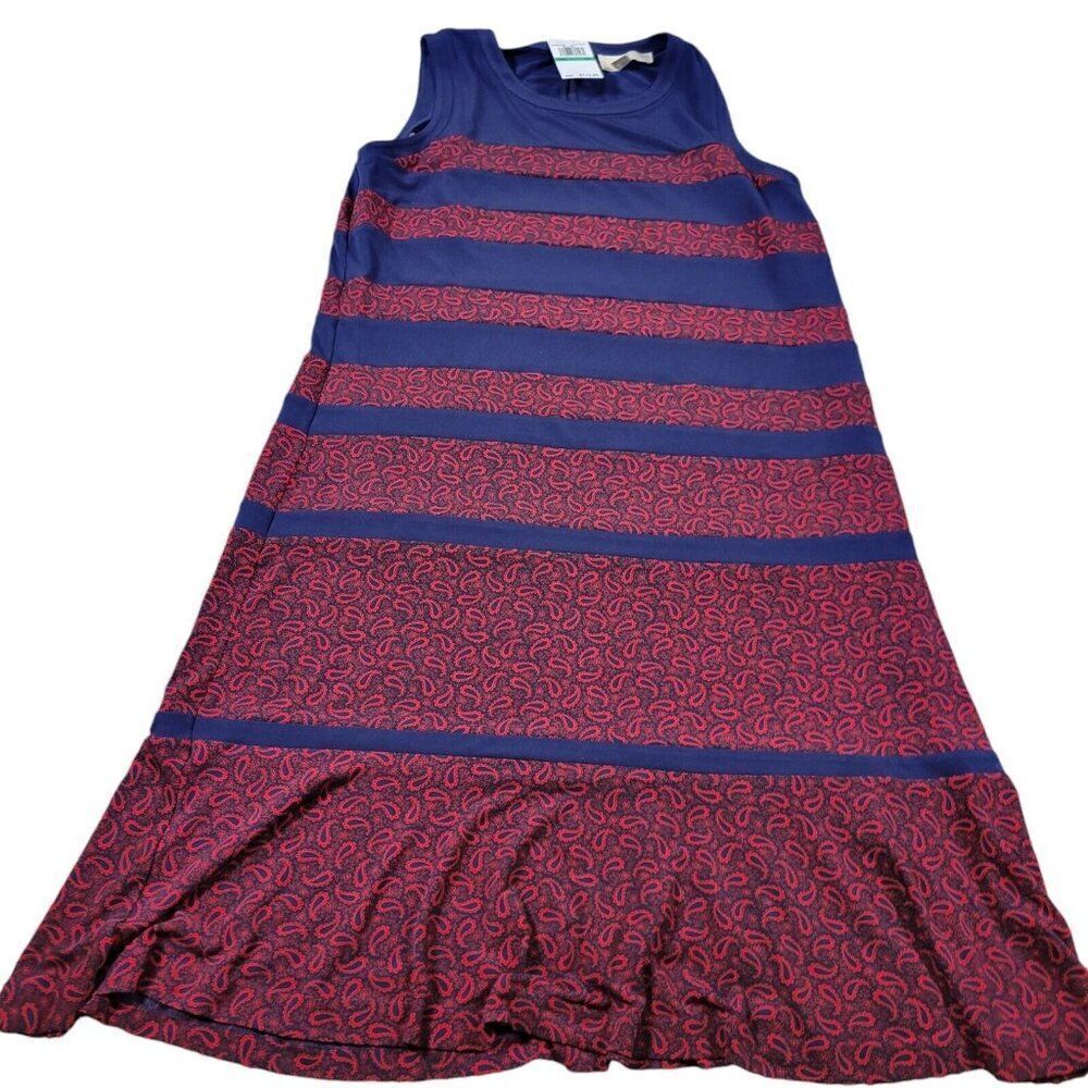 Michael Kors Dress Womens 0X Blue Red Paisley Paneled Shift Sleeveless Tags